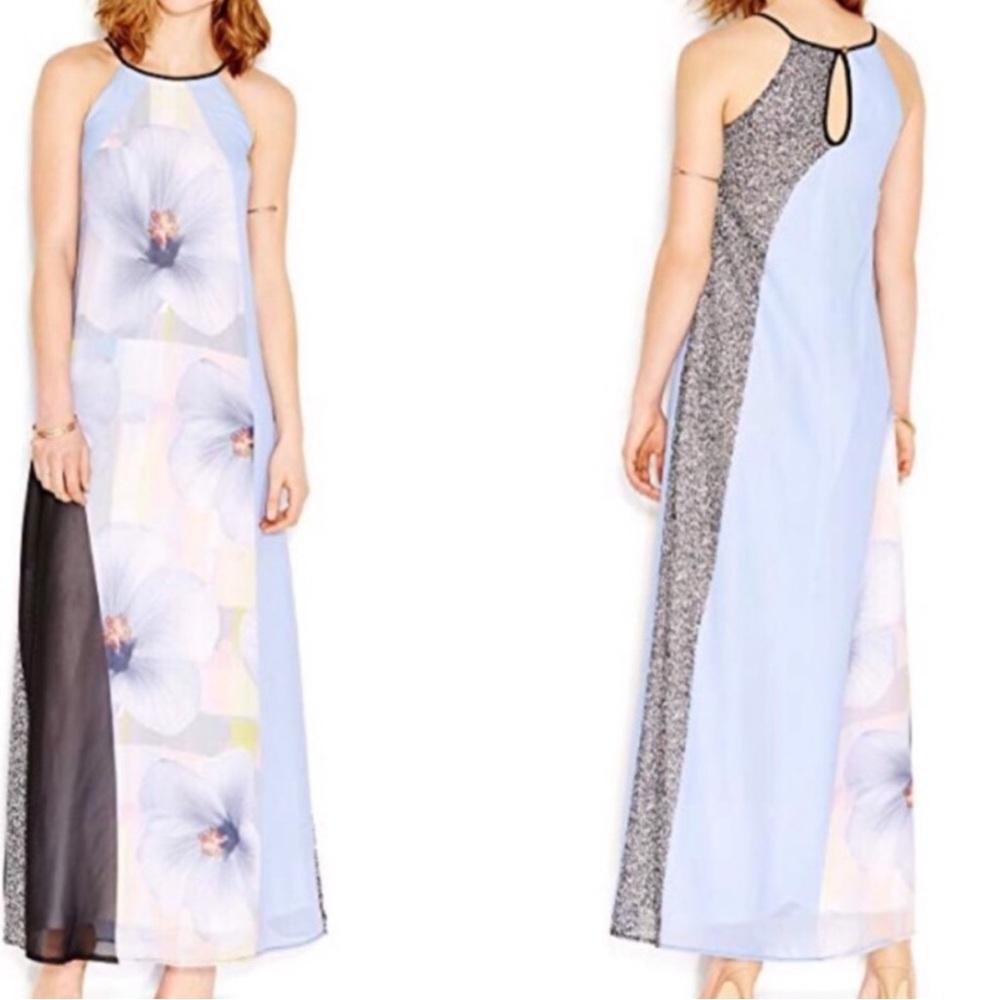 Bar III Asymmetrical Floral Maxi Dress in Blue and Black